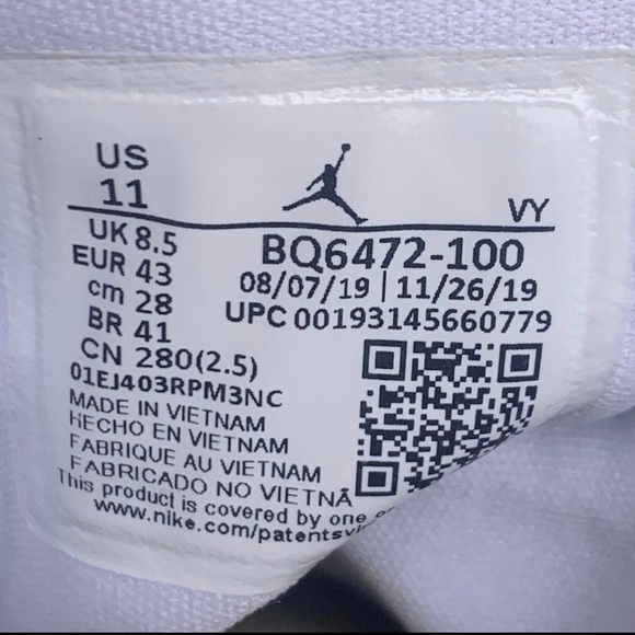 Air Jordan 1 Mid Triple White Patent Swoosh BQ6472-100 Women’s Size 11 Mens 9.5 - Picture 11 of 12